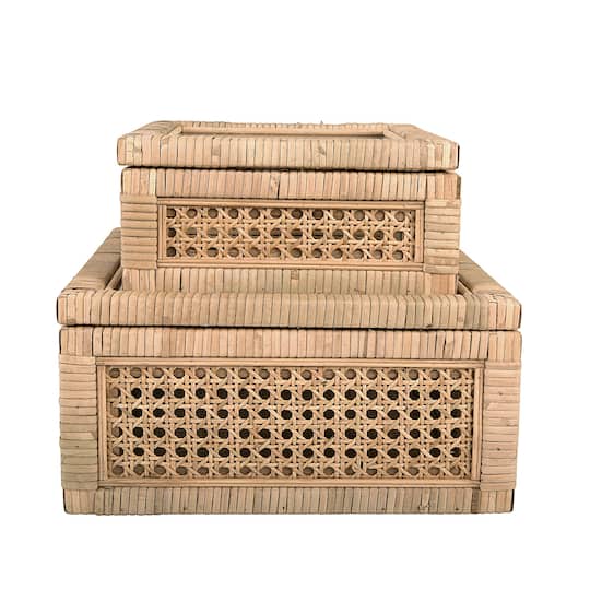 Storied Home Set of 2 Sizes Modern Decorative Rectangle Display Boxes with Glass Top - Natural